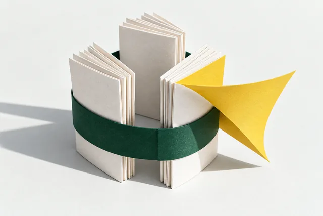Blank paper folios and an opening yellow sheet represent scrutiny of an international agreement.