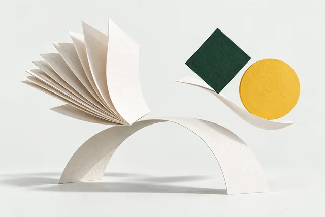 A balanced paper mobile represents creative rights and public access.